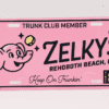 A pink license plate with a cartoon of a person holding a ball.